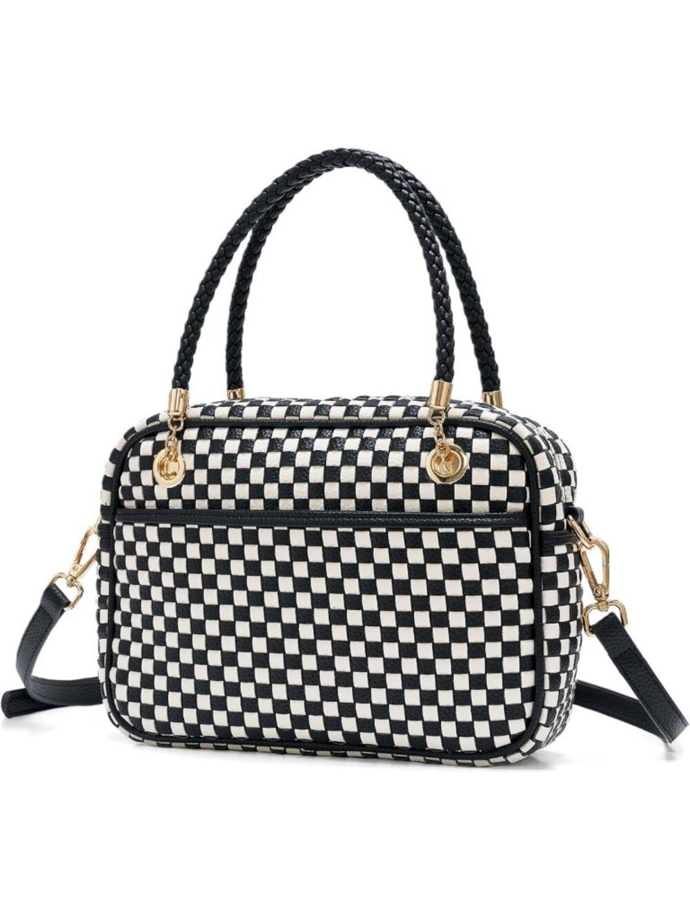 Stylish Woven Checkered Crossbody Bag - Vegan Leather Satchel Purse for Women